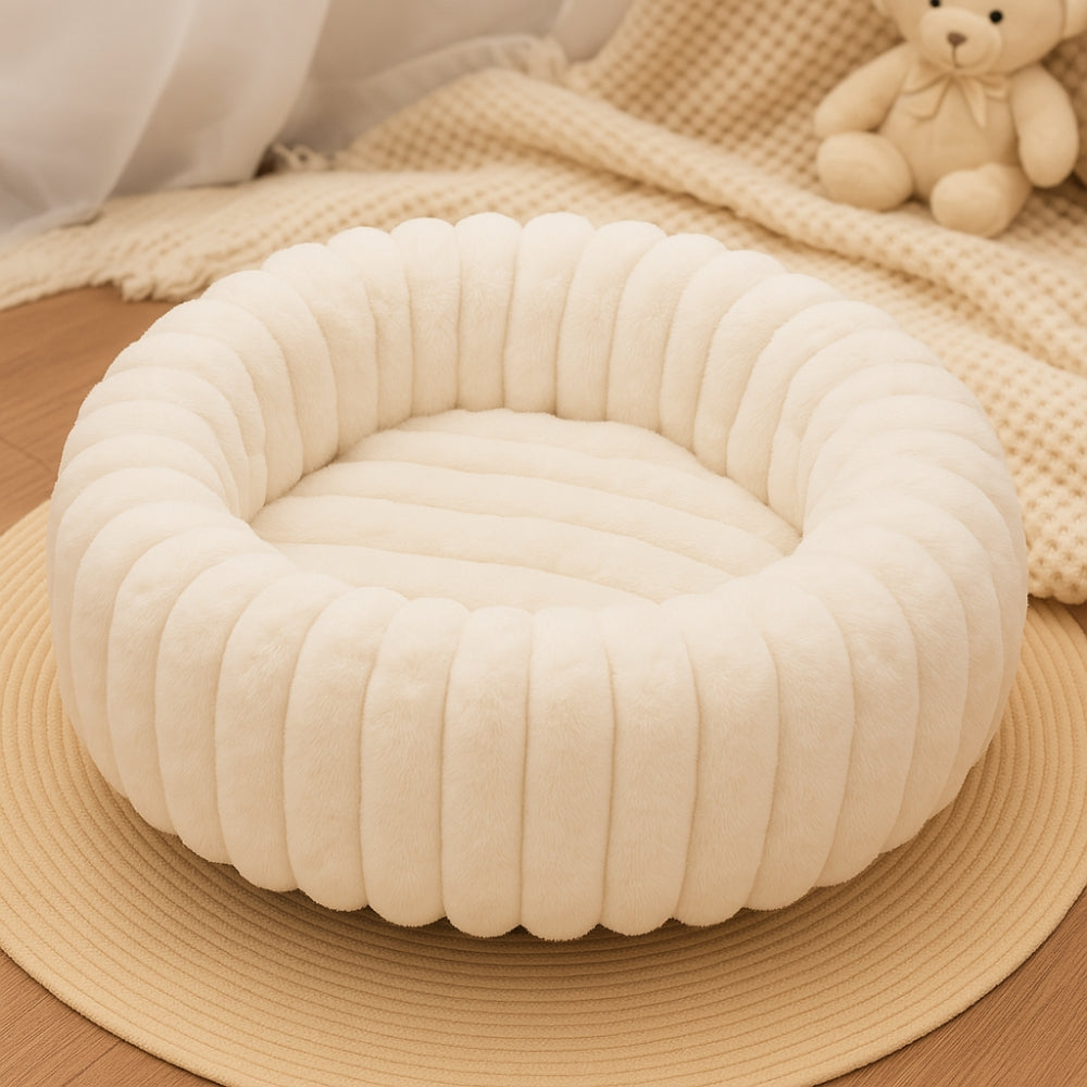 Purrfectly Plush Round Pet Bed — size and scale reference