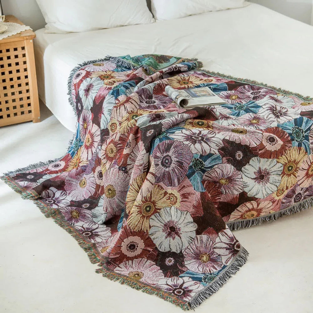 Vintage Flora Woven Tasseled Blanket — product close-up
