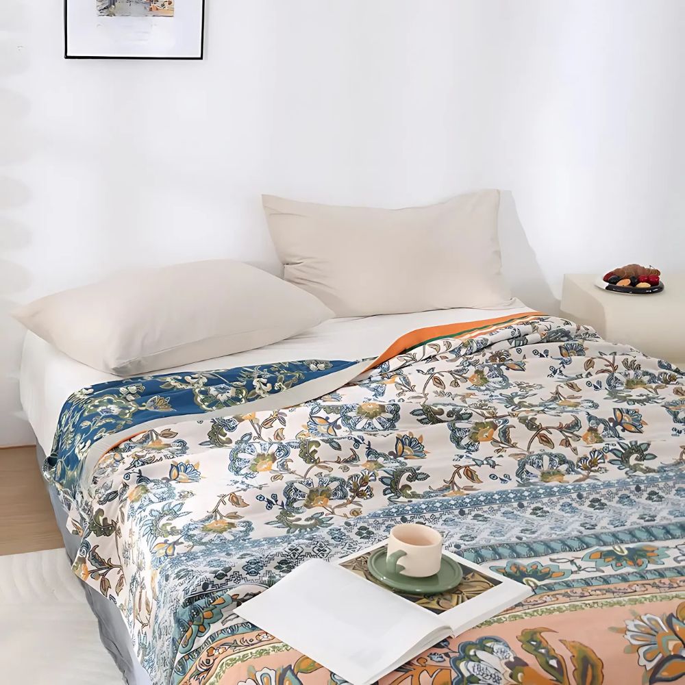 Meadow Bliss Boho Floral Blanket — product detail view