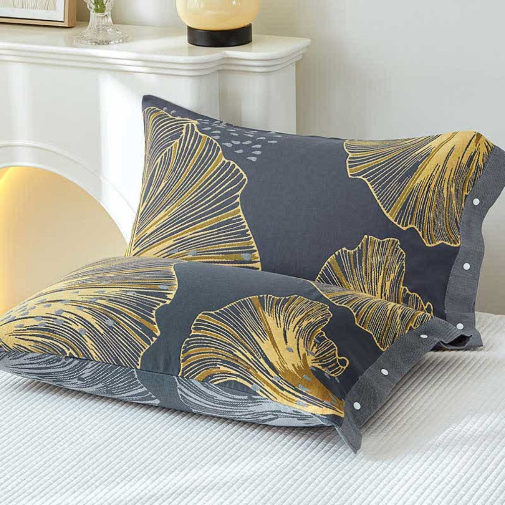 Golden Flora Pure Cotton Pillowcases | Twin Pack — alternate angle view