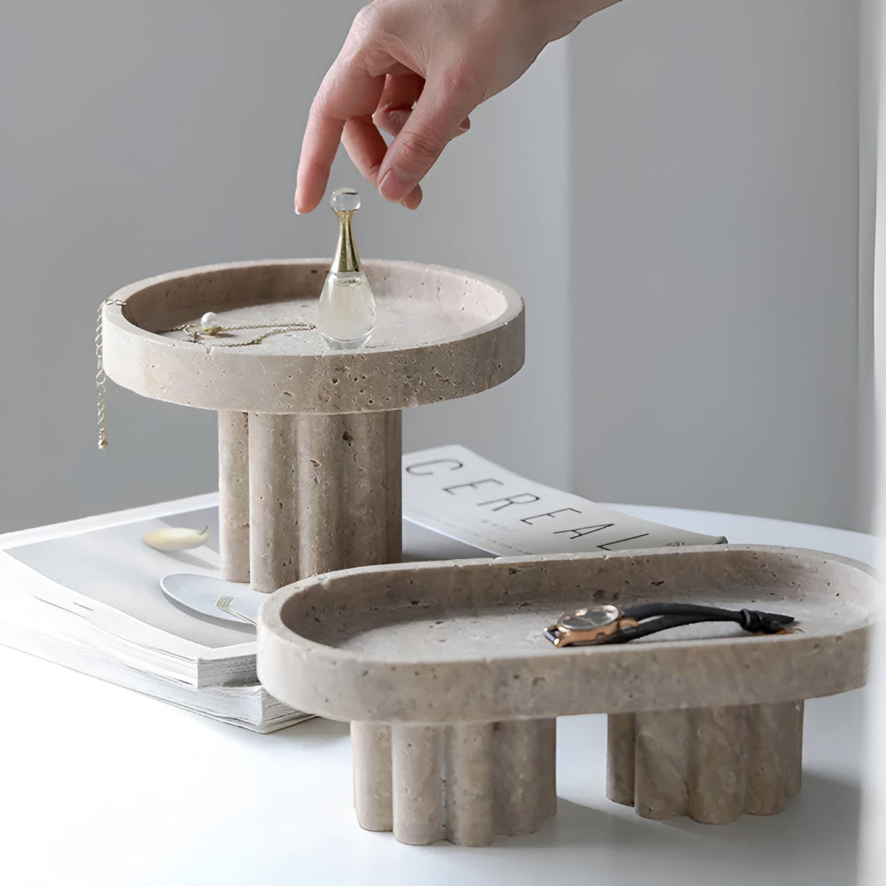 Pietra Natural Travertine Tray — lifestyle shot
