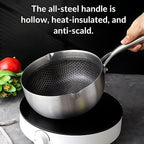 Modern Stainless Steel Saucepan with Glass Lid — size and scale reference