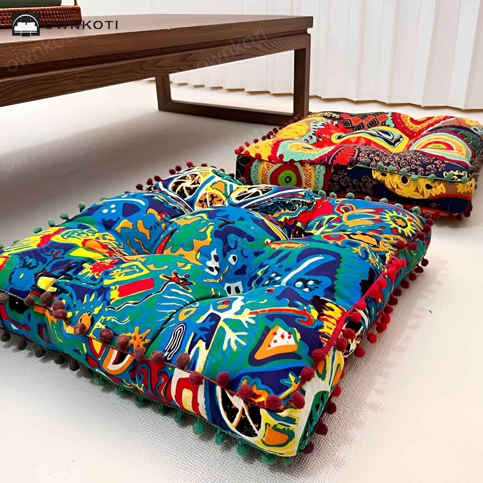 Boho Style Square Floor Cushion — product detail view