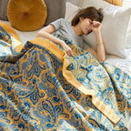 Azure Golden Retro Cotton Blanket — product detail view
