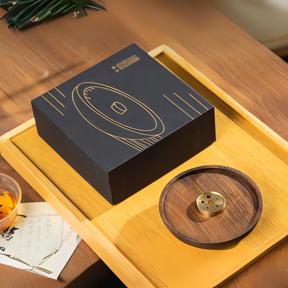 Round Wood and Copper Incense Holder — product in use
