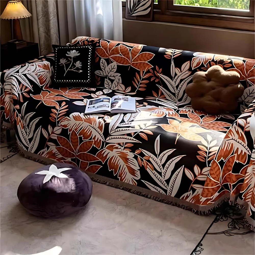 Vintage Rainforest Chenille Tassel Sofa Cover — alternate angle view