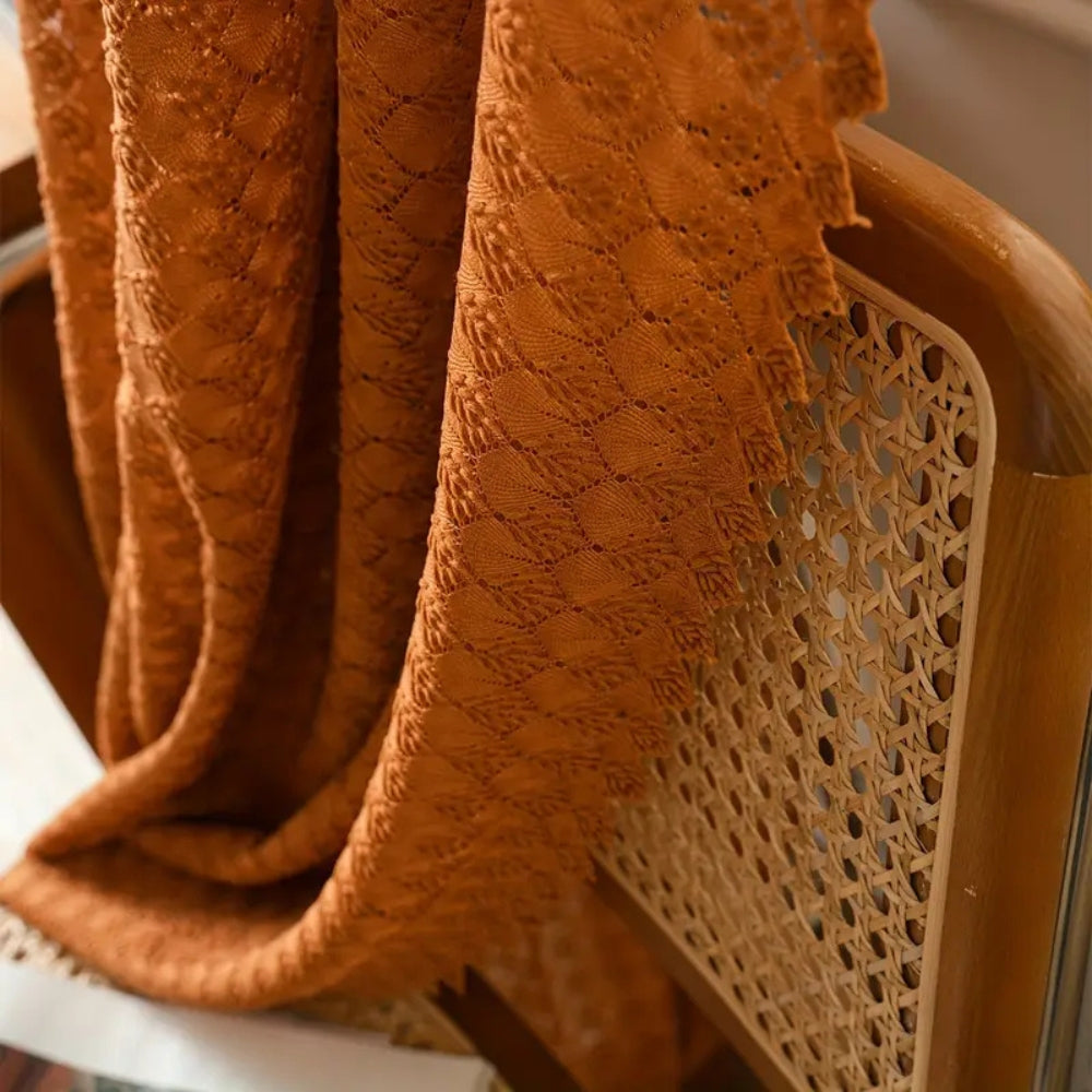 Amber Glow Boho Crochet Curtain — product close-up