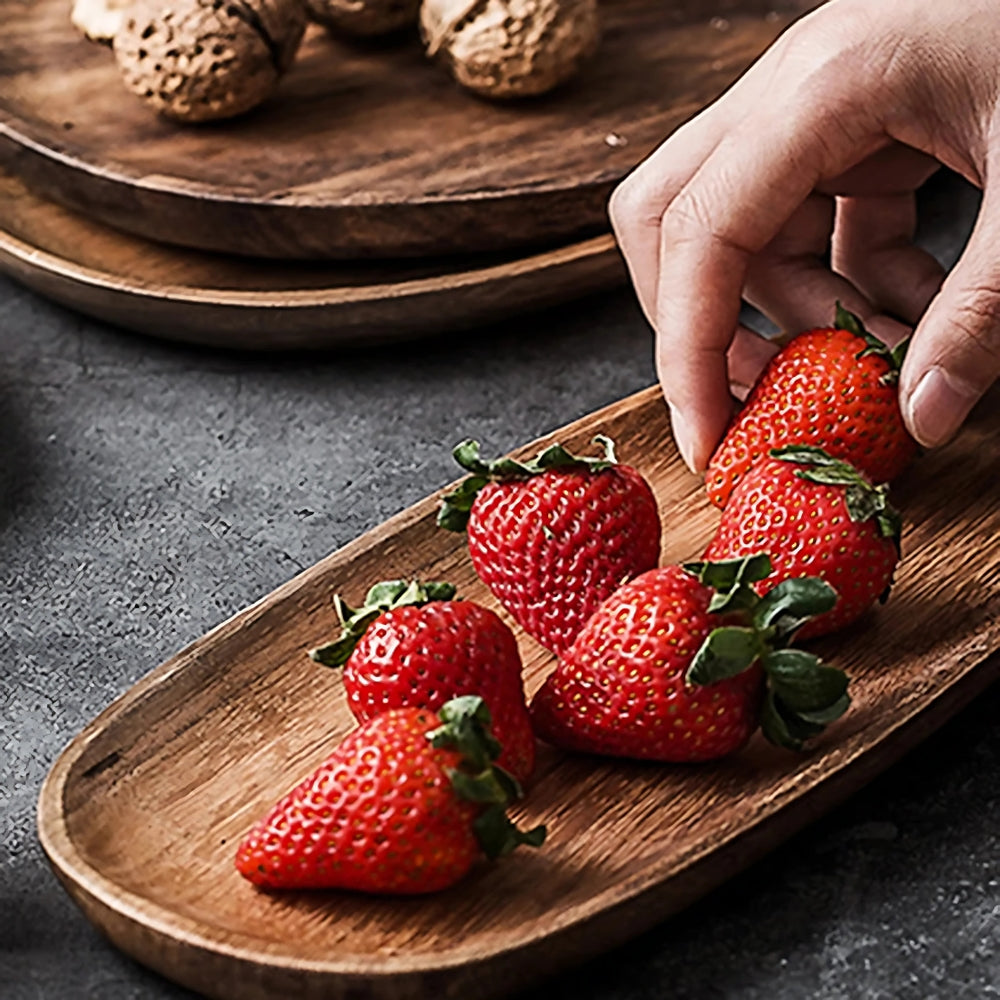 Oval Shaped Acacia Wood Serving Trays Set — product close-up