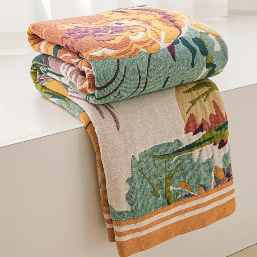 Sienna Floral Bloom Cotton Blanket — product in use