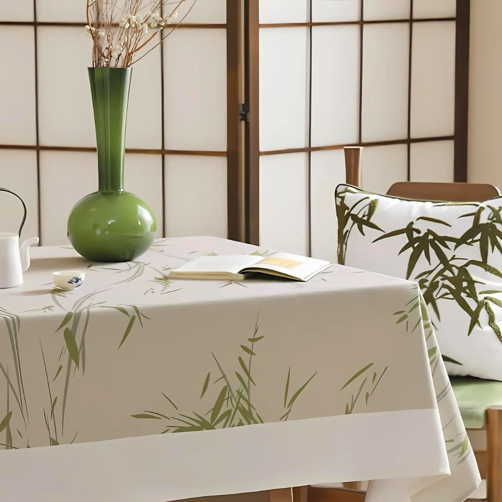 Elegant Pastoral Bamboo Zen Tablecloth — lifestyle shot