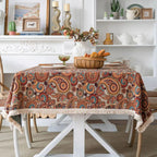 Amber Paisley Tassel Tablecloth — alternate angle view