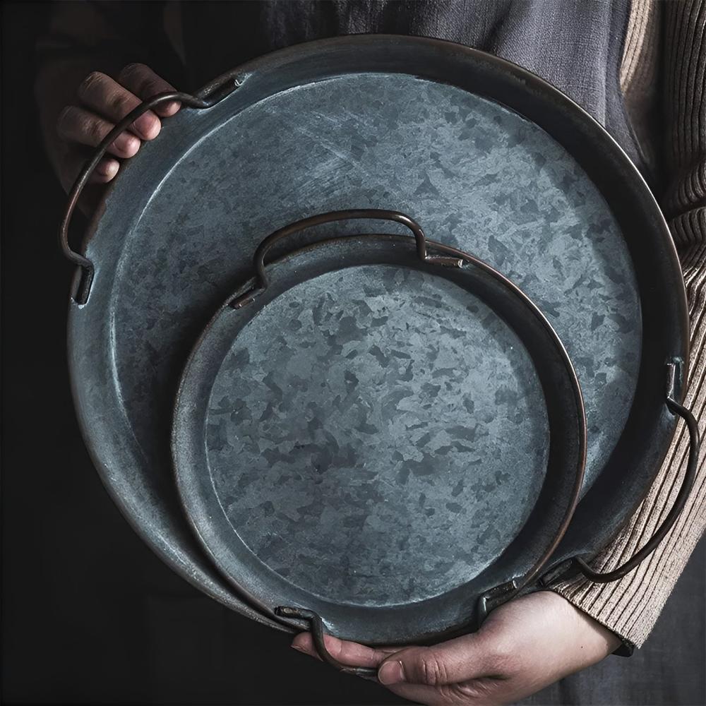 Retro Round Metal Dinner Serving Trays — additional view
