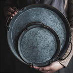 Retro Round Metal Dinner Serving Trays — additional view