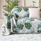 Palm Leaves Sofa Cover Tassel Blanket — product detail view