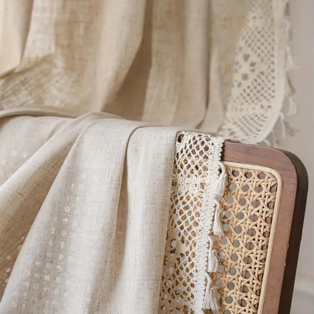 Farmhouse Chic Linen Geometric Curtain — product close-up