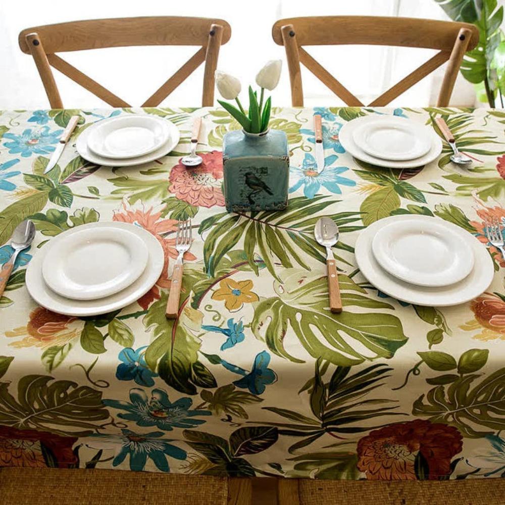 Monstera Leaves Cotton Tablecloth — lifestyle shot