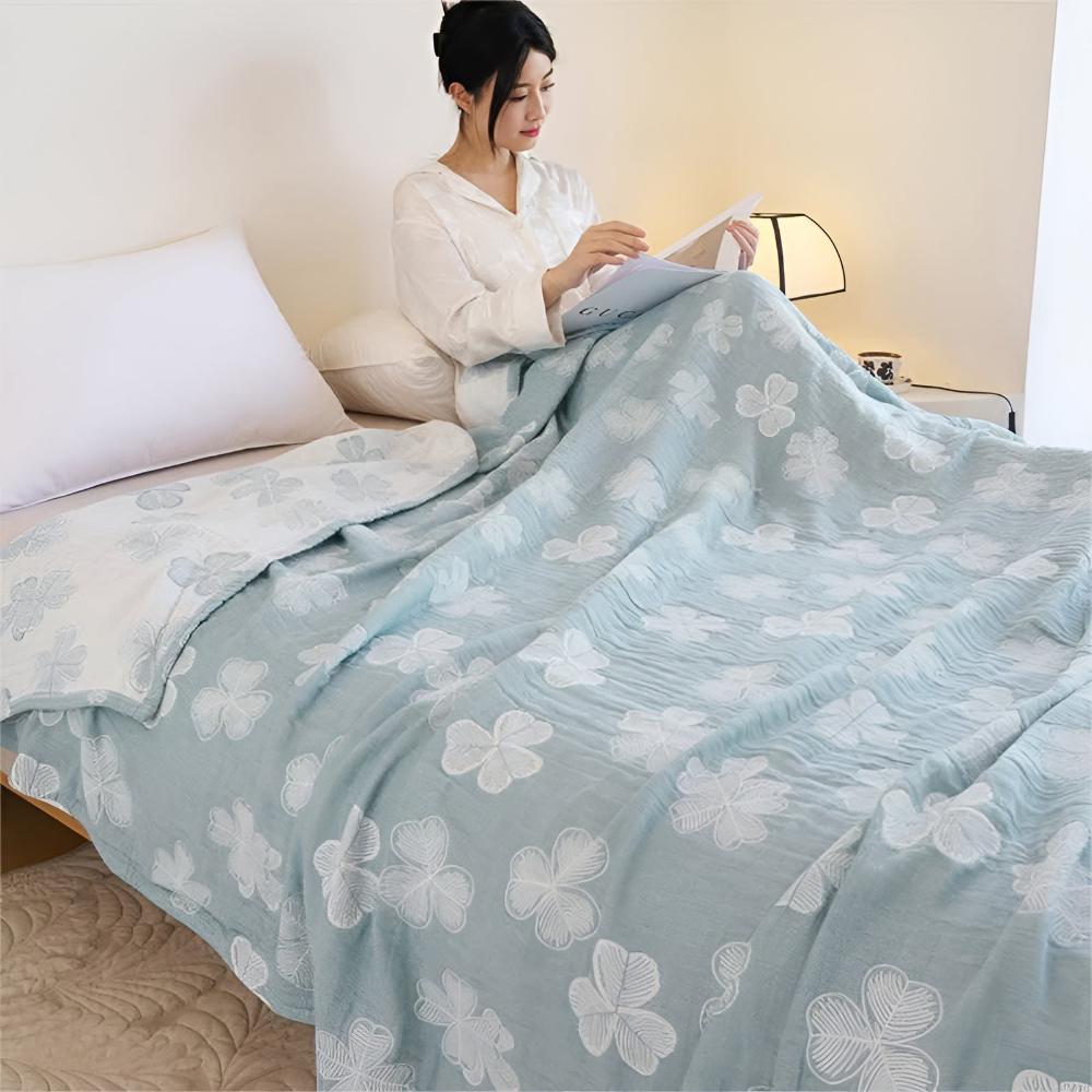 Four Clover Leaf Cotton Blanket — product in use