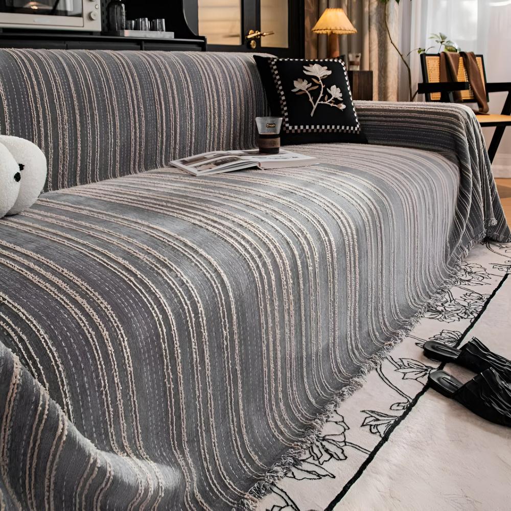 Regal Stripes Chenille Sofa Cover — product detail view