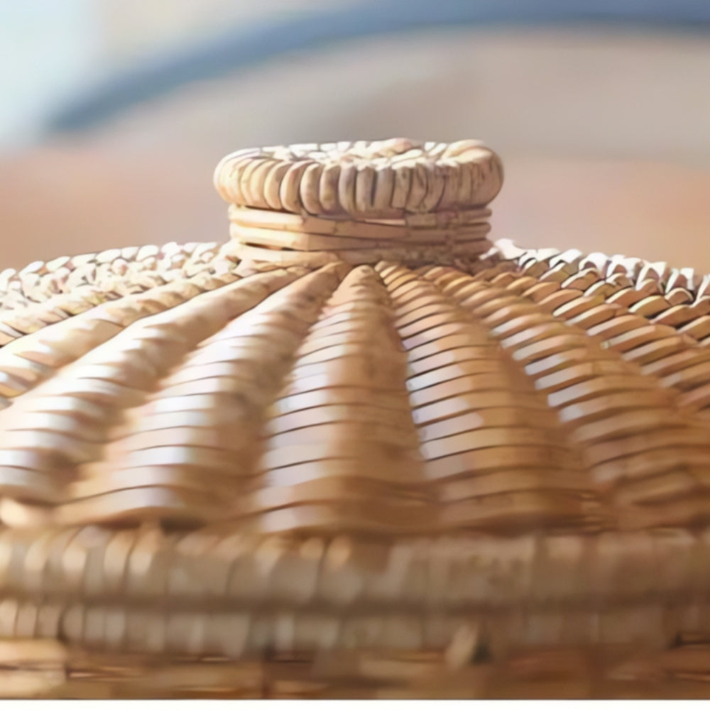 Dome-Shaped Knitted Rattan Basket with Lid — product in use