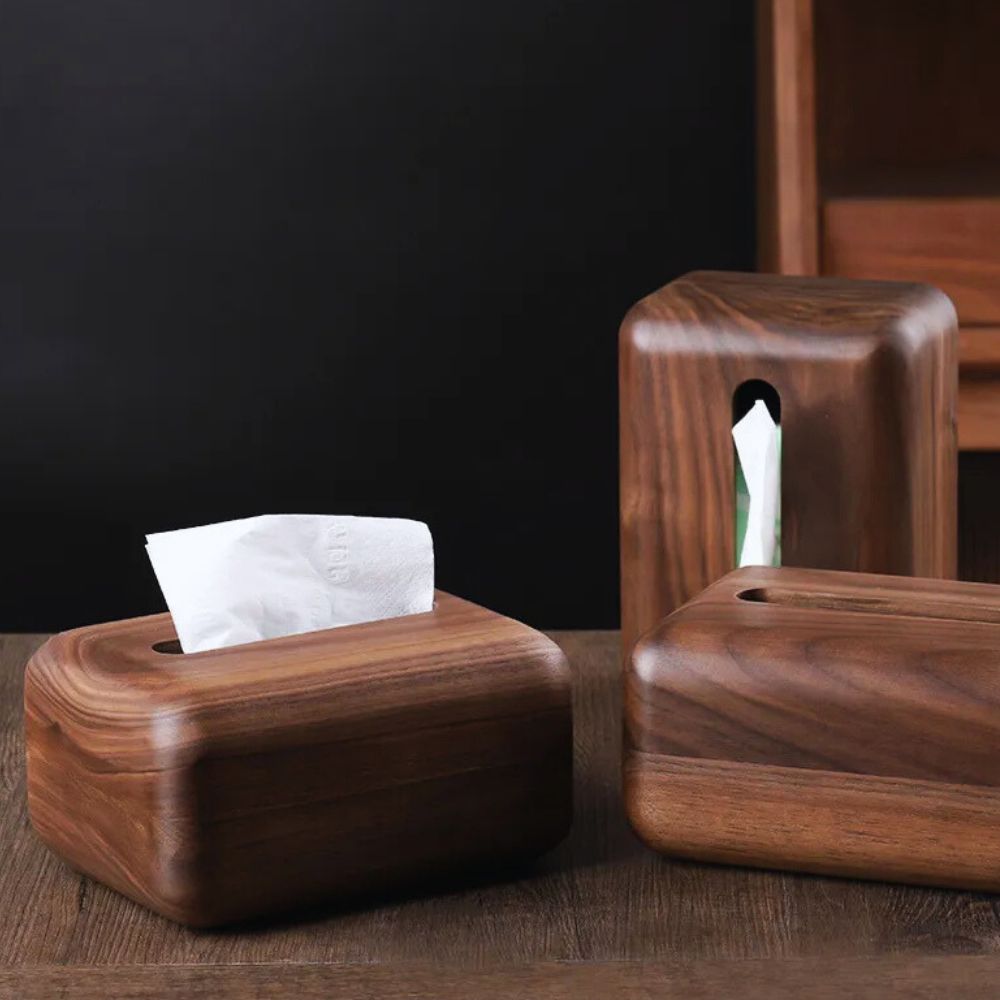 Earthtone Wooden Tissue Holder — alternate angle view