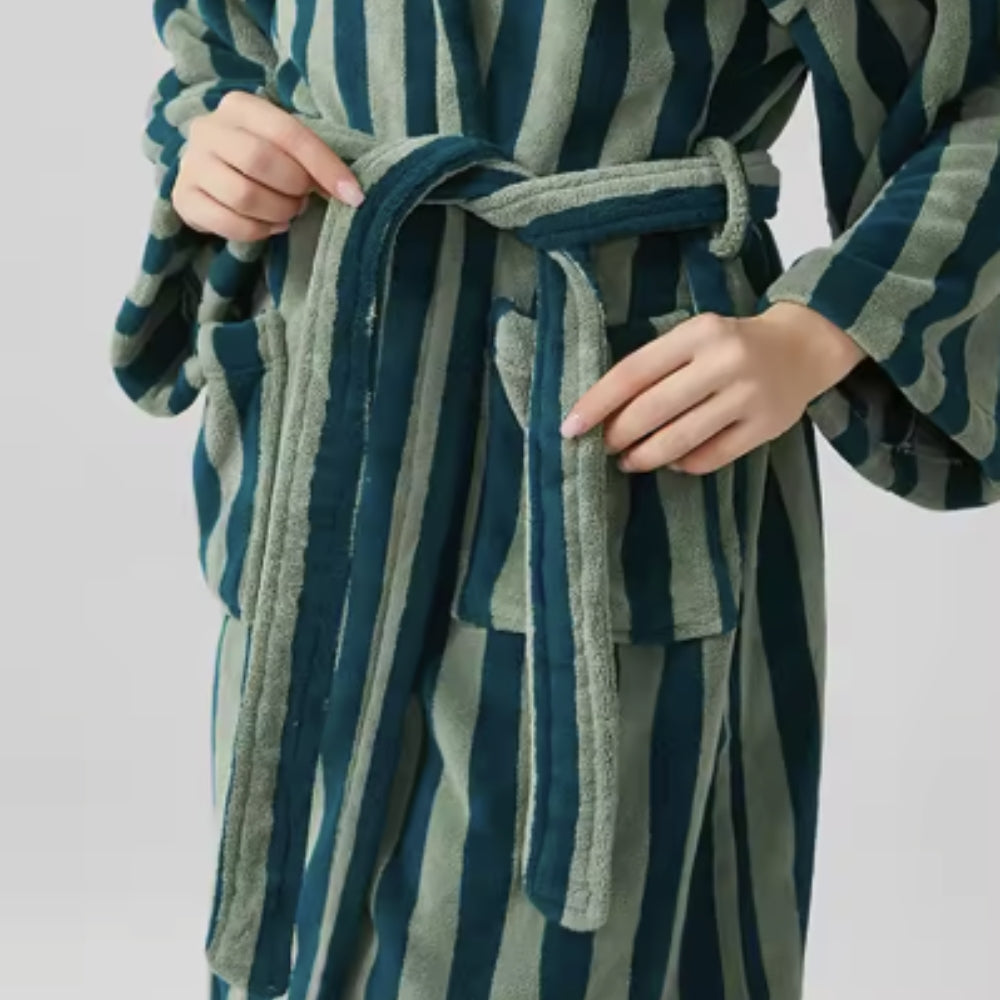 Cloud-Soft Unisex Striped Bathrobe — product detail view