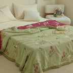 Embroidered Bunny Floral Cotton Blanket — product in use