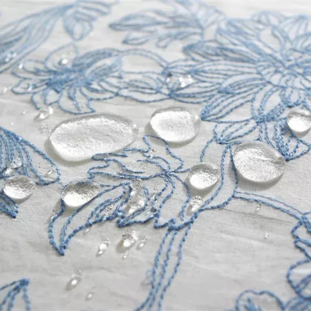 Delfina Blue Floral Lace Tablecloth — alternate angle view