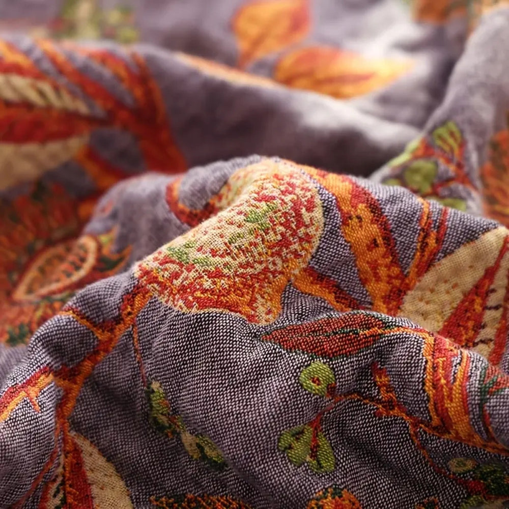 Botanic Floral Cotton Tassel Blanket — product close-up