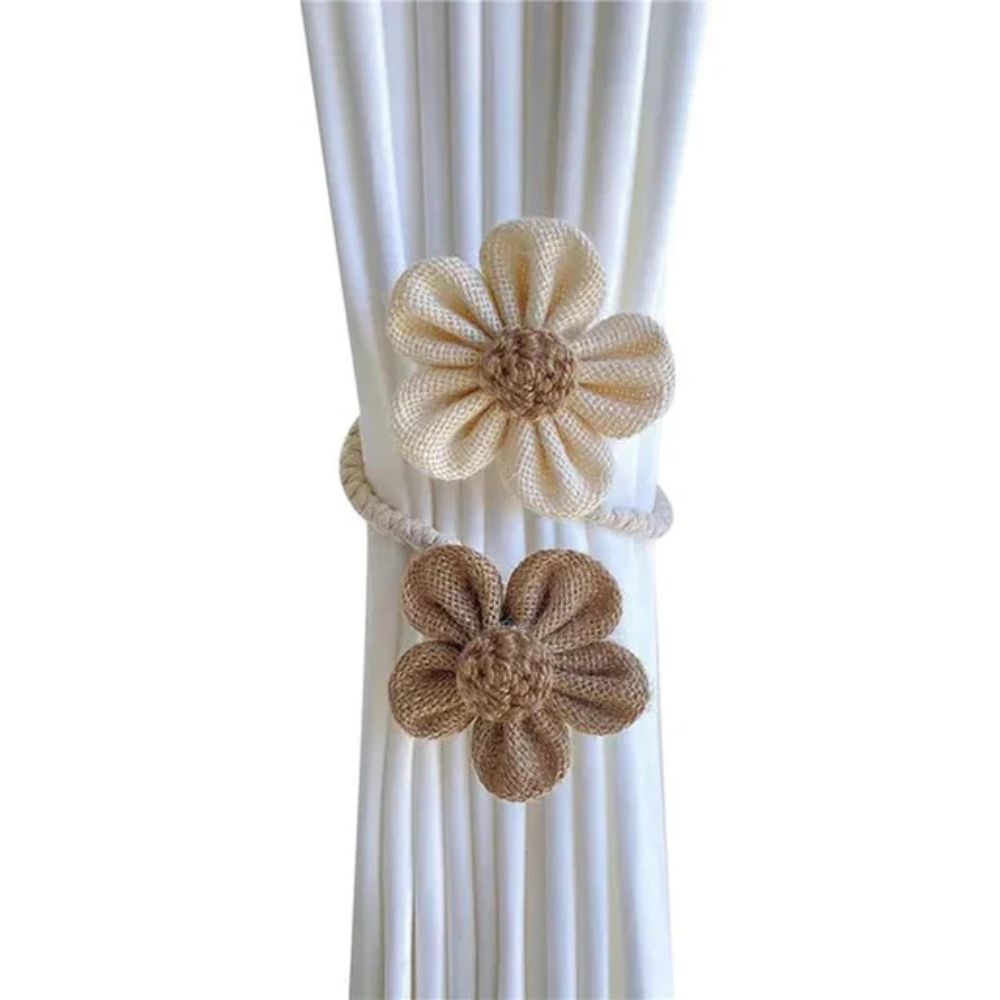 Floral Hemp Curtain Tie Back | 2Pcs Set — alternate angle view