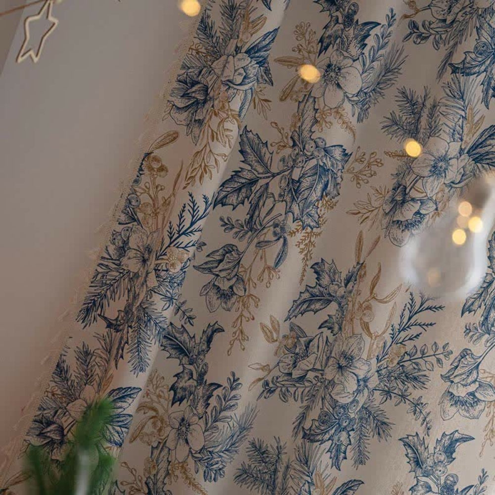 Farmhouse Botanical Blue Floral Curtain — alternate angle view