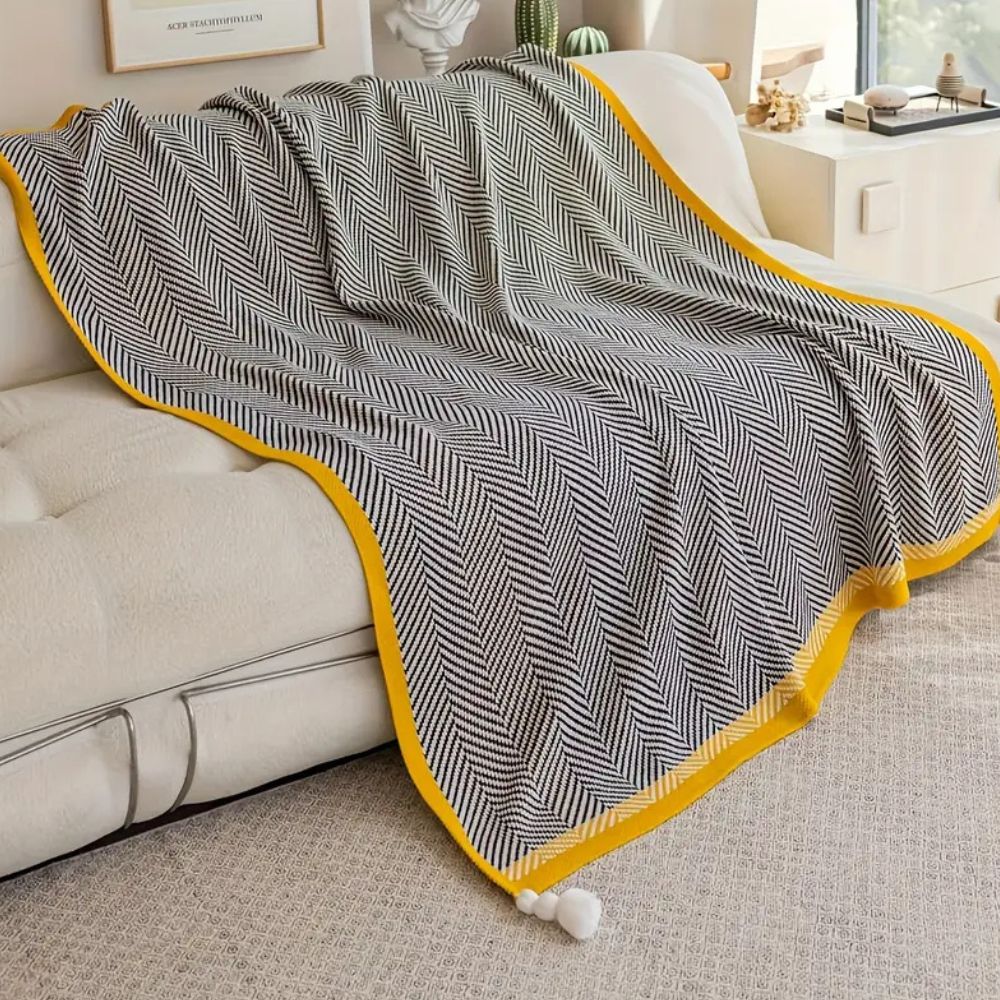 Golden Chevron Luxe Blanket — lifestyle shot