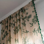 Green Pine Bird Pattern Tassel Curtain — product in use