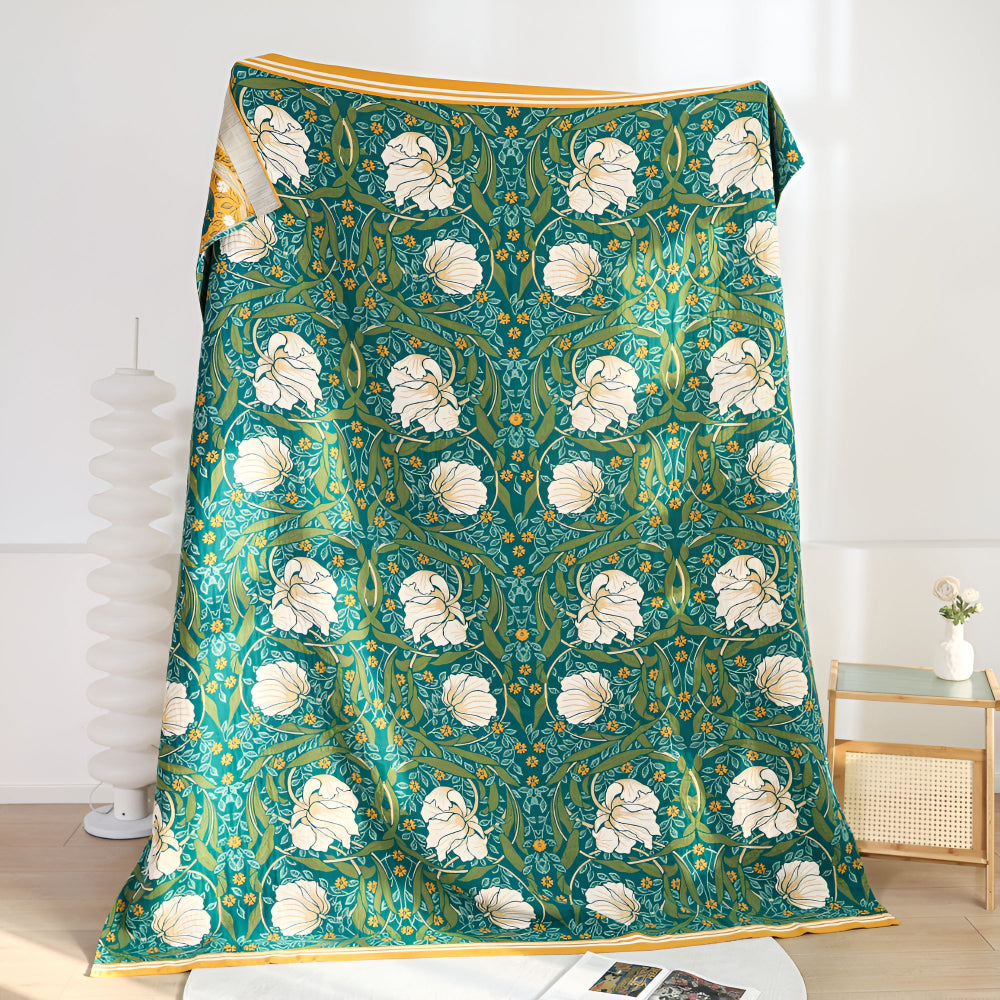 Green Botanical Bloom Cotton Blanket — additional view