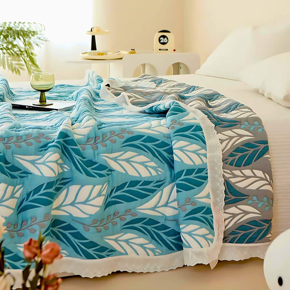 Lush Leaf Bamboo Fibre Breathable Blanket — product in use