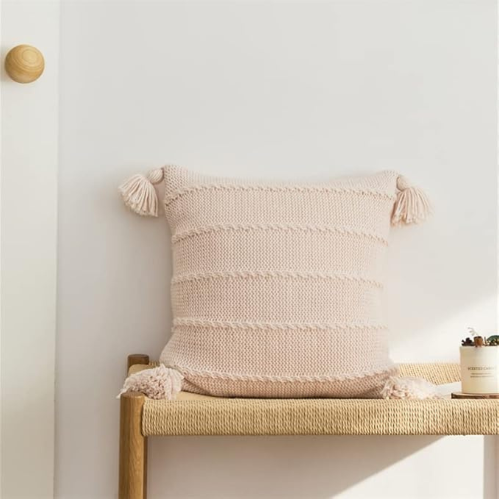 Nordic Knitted Tassel Cushion — product in use