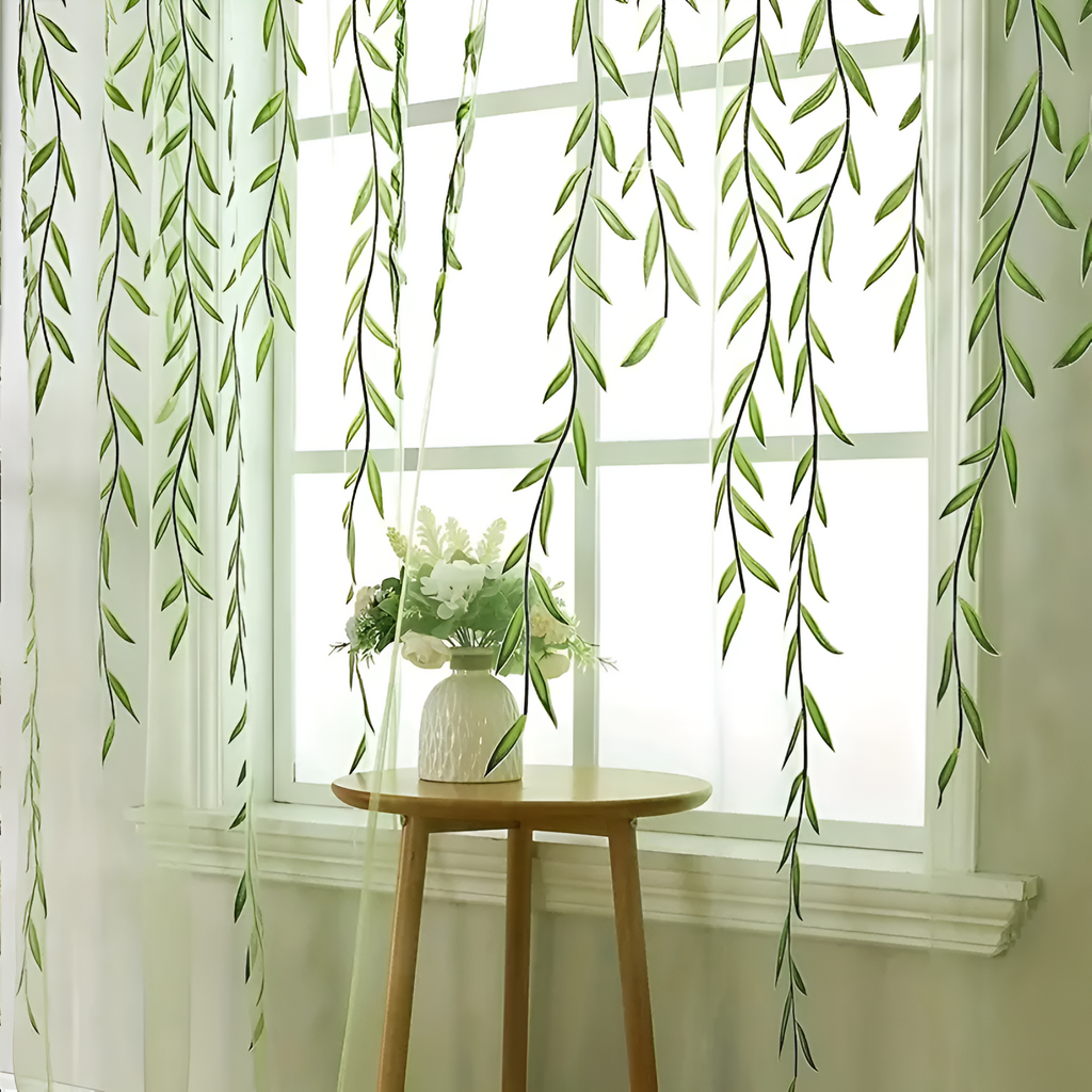 Willow Leaf Strip Window Curtains — product close-up
