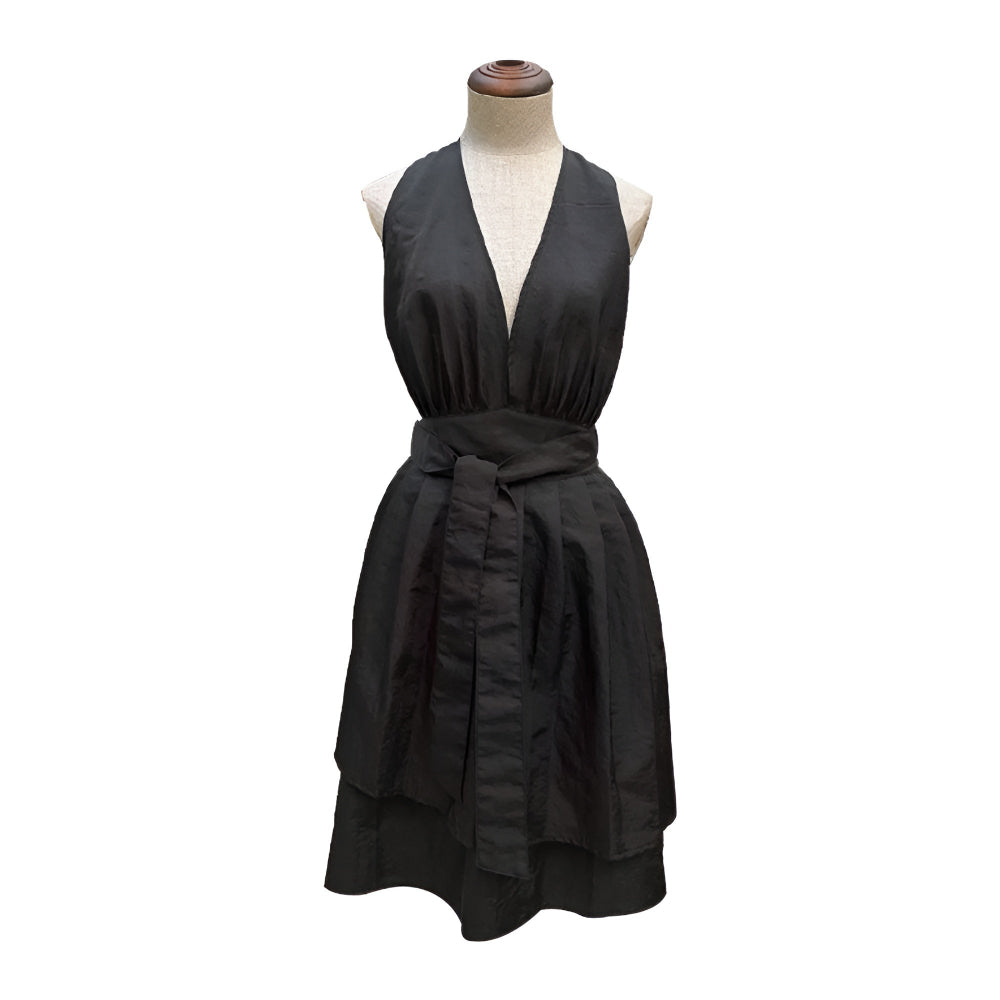 V-Neck Halter Black Tie-Back Apron — alternate angle view