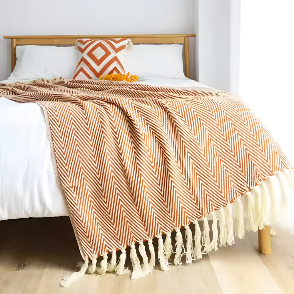 Herringbone Tassel Knit Blanket — alternate angle view
