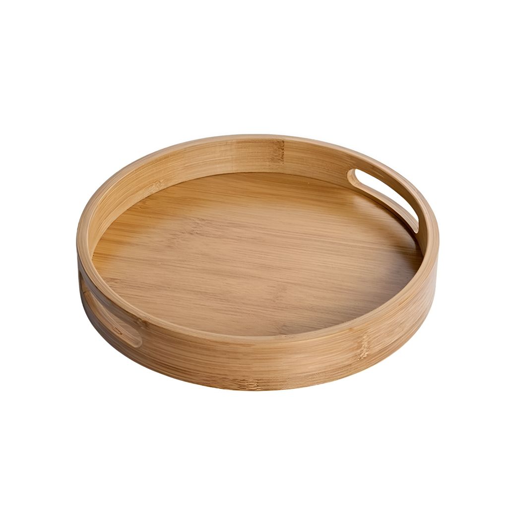 Bamboo Wood Round Serving Tray — product in use