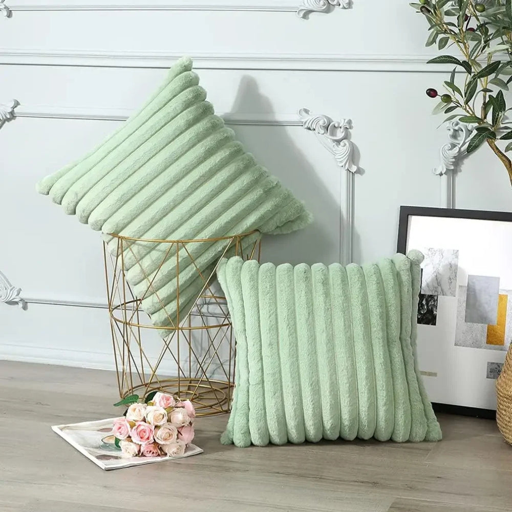Green Fluffy Cushion Cover — product detail view