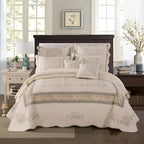Elegant Embroidered Patchwork Thread Coverlet — alternate angle view