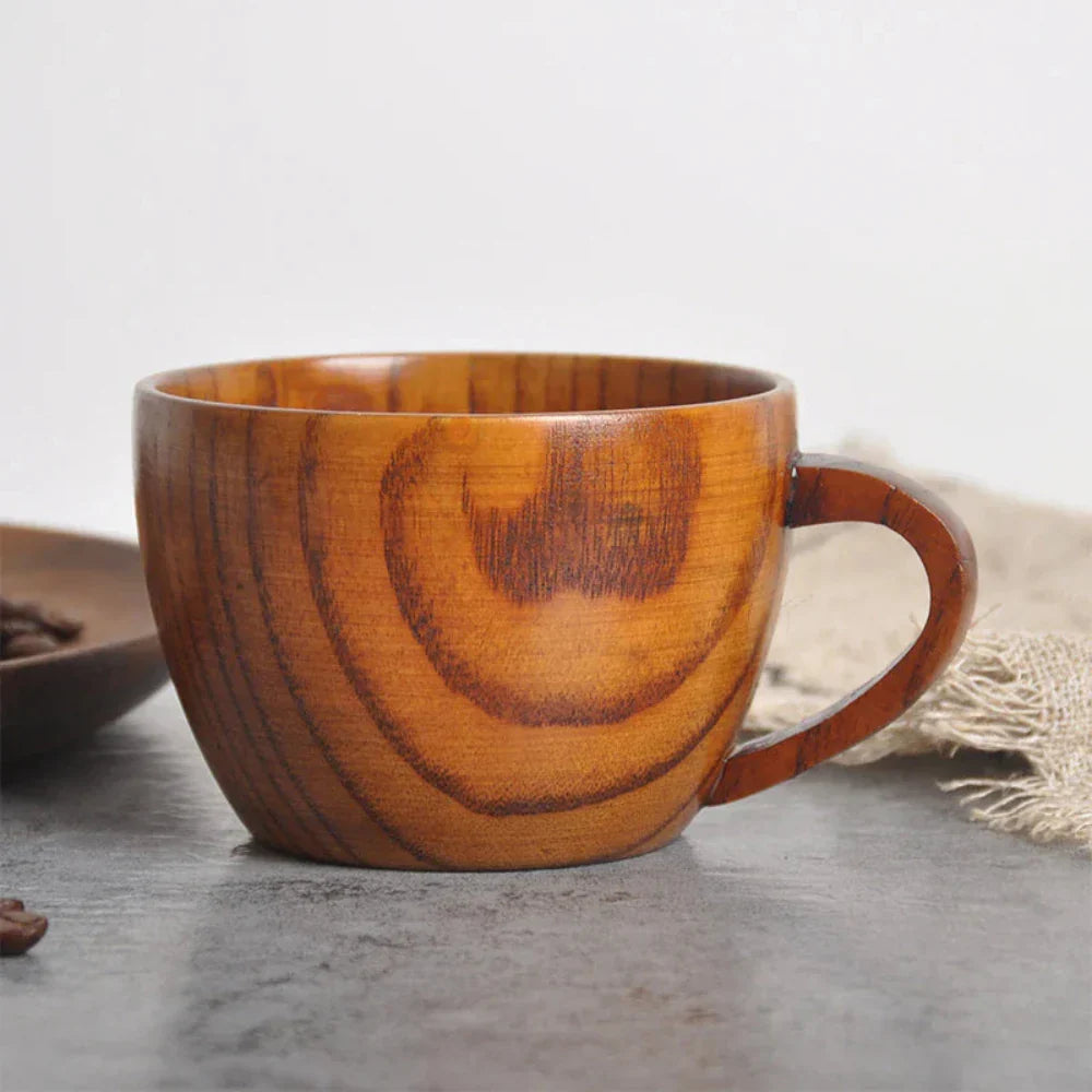 Rustic Natural Wooden Tea Cups with Handle (2PCS) — alternate angle view