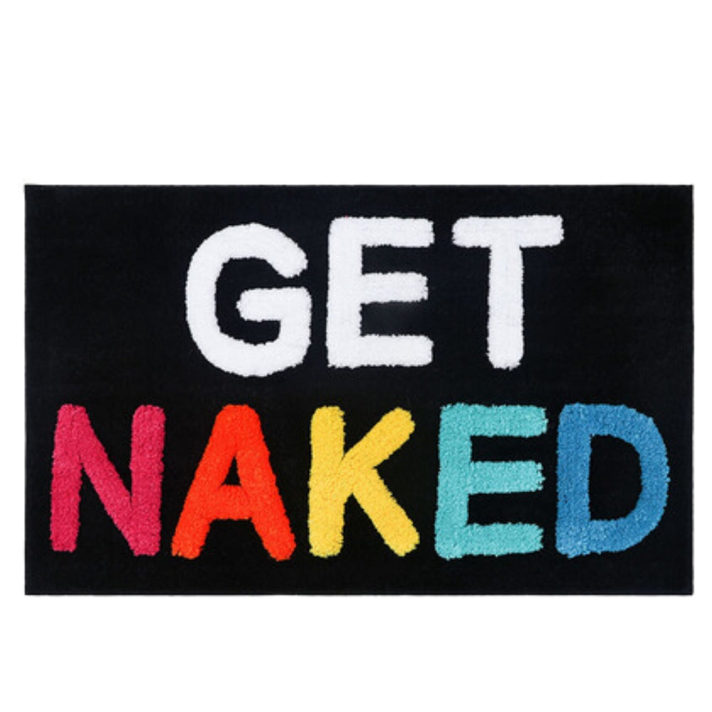 "Get Naked" Funny Bathroom Mat — size and scale reference