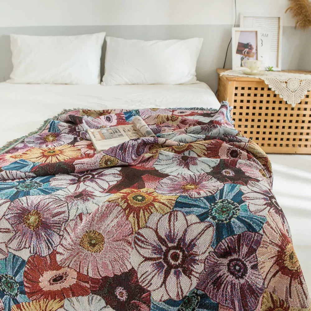 Vintage Flora Woven Tasseled Blanket — lifestyle shot