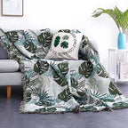 Palm Leaves Sofa Cover Tassel Blanket — product in use