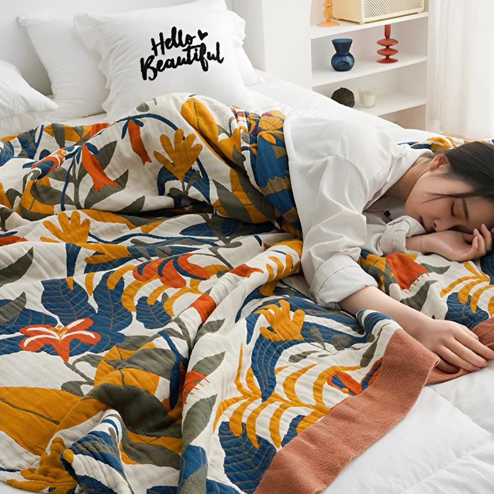 Sunrise Flora Cotton Blanket — alternate angle view