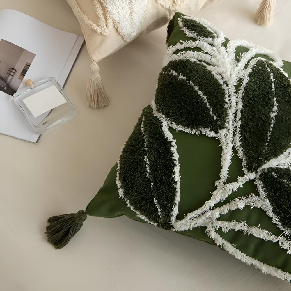 Plush Leaf With Tassel Cushion Cover — product detail view