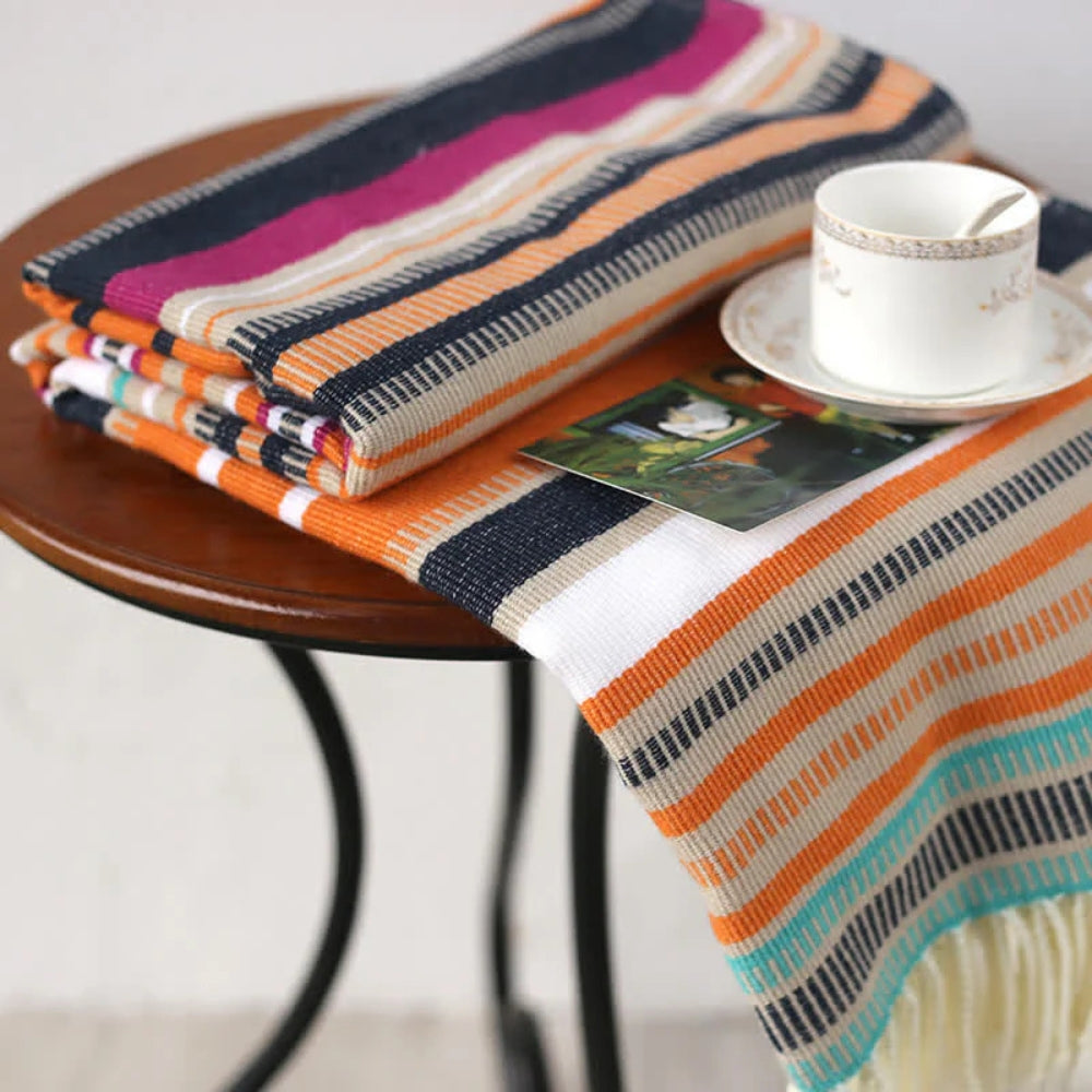 Rainbow Striped Tassel Blanket — alternate angle view