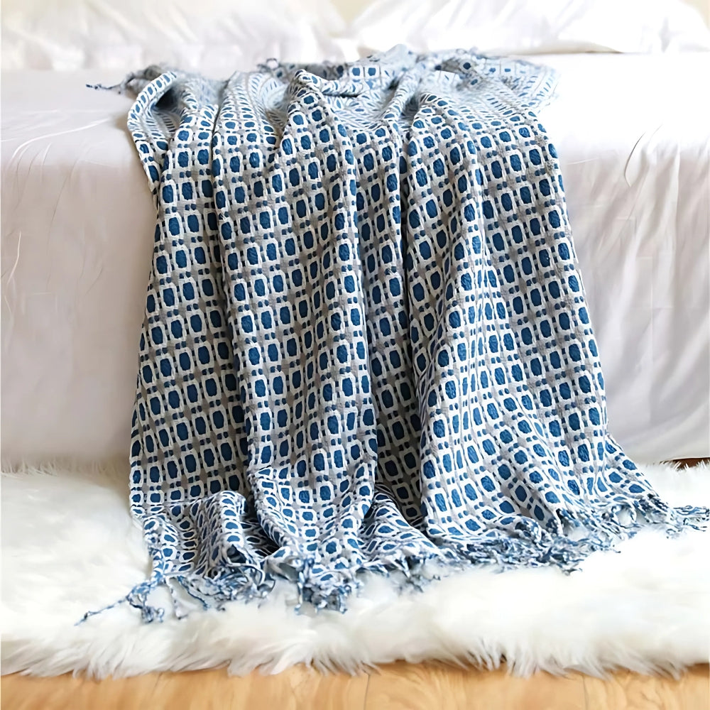 Knitted Couch Blanket with Tassels — lifestyle shot