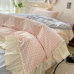 Gingham Check Ruffled Edges Bedding Set — main product photo